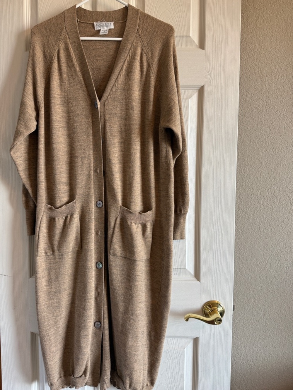 Lands' End Women's Medium Light Brown Merino Wool Cardigan Duster